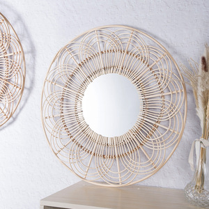 Rattan Decorative <b>Mirror</b> Round Handmade Wall <b>Hanging</b> Entryway <b>Mirror</b> Black Framed Colored Lens - Product Image 3