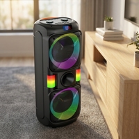 Altavoz Inalámbrico ABS-8202 con Doble Halo RGB, Ultra Larga Duración, Bajos Potentes, Logotipo Personalizado de Fábrica, Entrega en 7 Días, Nombre BT Personalizado