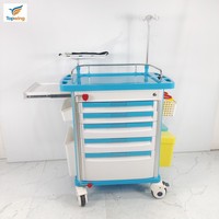 Chariot médical d'urgence moderne en ABS, chariot de réanimation avec 5 tiroirs, diviseurs, poteau IV, planche RCP, chariot d'infirmière pour hôpital, usage en USI, clinique, salle de sport