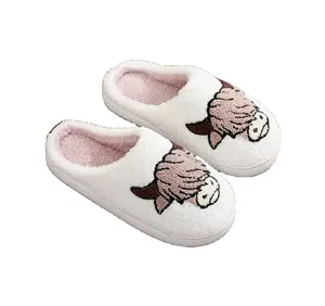 New Arrival Winter Collection Plush Warm Slippers Women Bedroom Highland Animal Non-slip Slippers