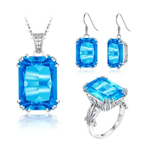 Vintage victorien Royal collier ensembles <span class=keywords><strong>de</strong></span> bijoux banquet exquis filigrane <span class=keywords><strong>londres</strong></span> bleu topaze argent 925 fin ensemble bijoux femme - Product Image 1