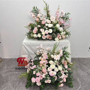 Lisci rosa chiaro e bianco fiori nuziali corridoio e altare decorazioni da <span class=keywords><strong>sposa</strong></span> doccia fiori fiori fiori Runner - Product Image 4