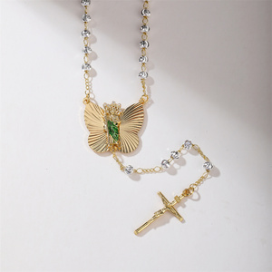 Collana Rosario all'Ingrosso Placcata Oro 18K con Madonna di Guadalupe, Croce Cristiana con Zirconi in Ottone Unisex San <span class=keywords><strong>Giuda</strong></span> - Product Image 1