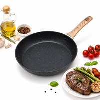 Poêle à frire en granit 18-28 cm, fond à induction, antiadhésive, poêle profonde, revêtement en pierre, manche en bois, ensemble d'ustensiles de cuisine