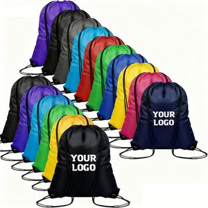 Sac à dos de sport en polyester personnalisé à faible MOQ, vente en gros, pas cher, avec cordon de serrage et logo imprimé - Product Image 1
