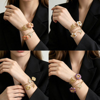 Gelang Cincin Ganda Bohemian Romantis Mutiara Bunga Kupu-kupu Enamel Wanita Emas Perhiasan Deklarasi Grosir