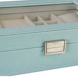 กล่องเก็บเครื่องประดับแบบกระจก DS ระดับไฮเอนด์ สีฟ้าอ่อน บรรจุภัณฑ์ต่างหู ทำด้วยมือ ไม้ทรงสี่เหลี่ยมผืนผ้า MDF วินเทจ หรูหรา - Product Image 5