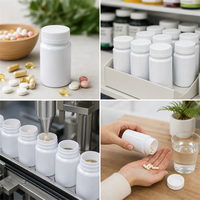 Bouteilles de pilules vides en plastique HDPE de qualité pharmaceutique avec bouchon à vis résistant aux enfants, cylindriques pour sérigraphie, pour médicaments