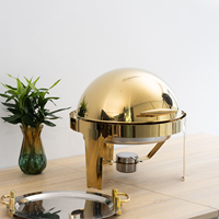 Chauffe-Plats de Luxe Baishida en Acier Inoxydable Doré Style Arabe, Alimenté au Gaz, 6L, 50-70°C, Grand Réchaud Buffet avec Couvercle Enroulable