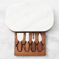 Vente en gros de planches à charcuterie design à tiroirs simples ensembles de planches à fromage en bois d'acacia et marbre avec couteaux à fromage