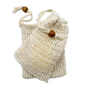 Saco de sabão sisal natural ecológico, bolsa de sabão esfoliante com cordão, saco de algodão e cânhamo personalizado