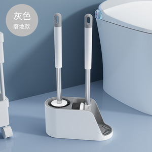 Toilet Brush Holder Gray <b>Floor</b> Standing With Brush And Scraper Modern Design For Bathroom <b>Cleaning</b> - Product Image 1
