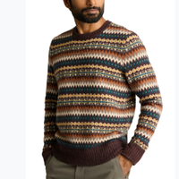 Pull en maille jacquard à col rond côtelé classique pour homme à manches longues
