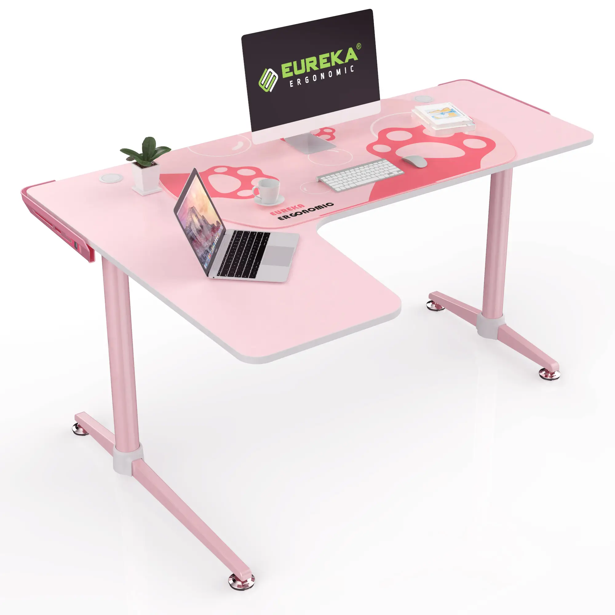 Esport-Silla de juegos para ordenador, escritorio moderno para PC, deportes electrónicos, carreras, color rosa, luces LED para mesa de juegos