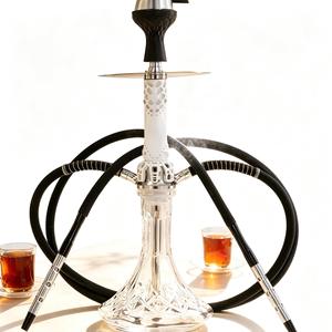 Modern Glass <b>Hookah</b> Set White Black Metal Stem Tobacco <b>Pipe</b> with Hoses for Lounge Bar Home Use - Product Image 1