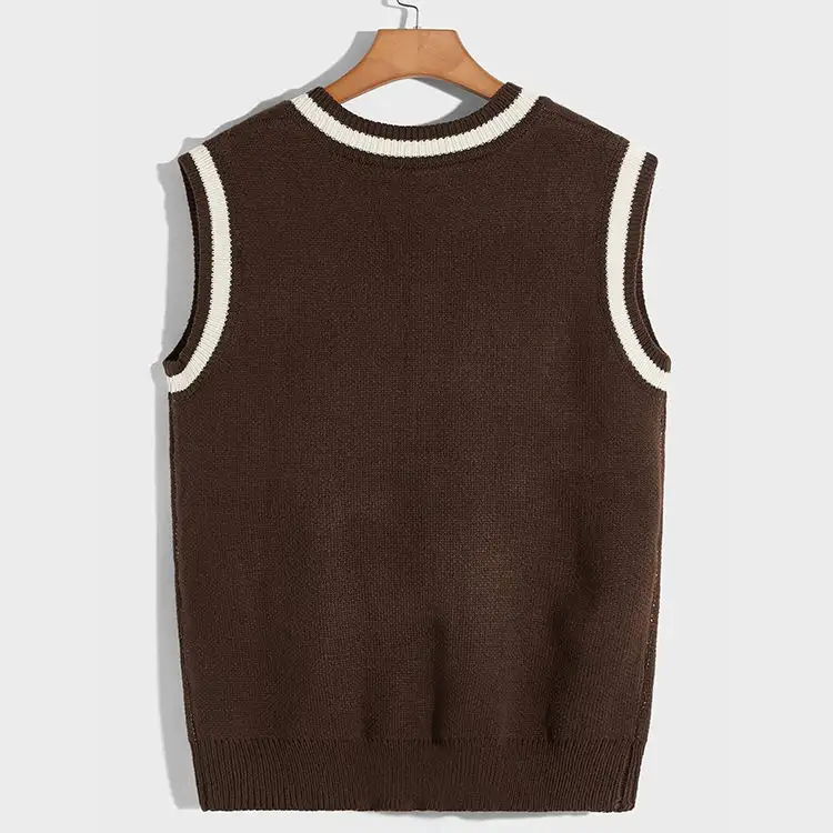 Pull-over tricoté avec logo personnalisé, lettres jacquard, gilet sans manches, col en V, pull-over en tricot pour hommes