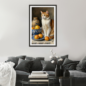 Quadro con Gatto e Frutta, Design Personalizzato, Decorazione Murale, Dipinto a Olio 100% Fatto a Mano, Incorniciato per Appendere - Product Image 6
