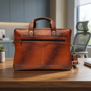 BS INTERNATIONAL Men's Genuine Leather Korean Modern Casual Durable Waterproof Shockproof Lightweight Large Capacity <b>Laptop</b> - Product Image 1