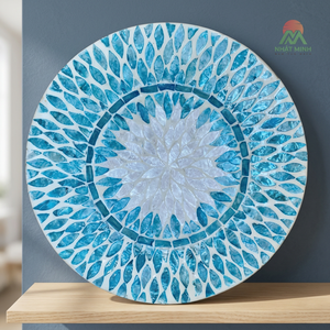 Art mural en mosaïque de nacre ronde, bleu et blanc, bohème, fait main, plaque décorative - Product Image 4