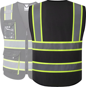 LXセーフティ高視認性反射材付きANSIクラス3 LEDフラッシュライト付き通気性コットンメッシュブラックベスト男女兼用高視認性ネオンワークベスト - Product Image 3