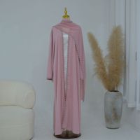 Grosir Kain Poliester Nida 2026 dengan Renda Bunga, Abaya Terbuka, Pakaian Islami untuk Wanita dengan Cardigan dan Hijab untuk Acara Pernikahan