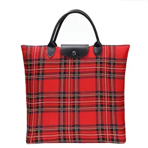 Borsa Tote rossa pieghevole con arazzo personalizzato grande strutturato con manico in pelle borsa per la spesa famosa di marca