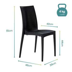 Ensemble de jardin avec table carrée et 4 chaises en plastique anthracite effet rotin empilables sans accoudoirs - Product Image 2