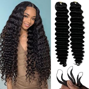 Extensioni all'uncinetto con piume, capelli ondulati profondi, neri naturali, fatti a mano, senza nodi, extension di capelli umani per intrecciare - Product Image 1