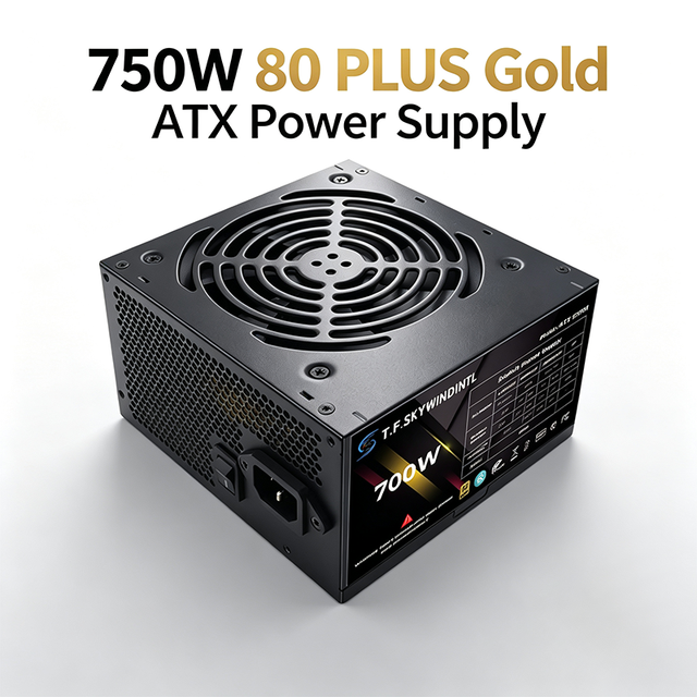 T.F.SKYWINDINL 750W 80 PLUS Gold ATX Gaming Power Supply Black for Desktop Computer