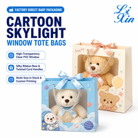 Sac fourre-tout en papier transparent personnalisé avec fenêtre, ruban et poignée, motif dessin animé, pour cadeaux de baby shower, jouets, pâtisseries, emballage en gros
