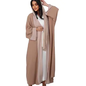 Cardigã de moda muçulmana de luxo, robe de chiffon, forro de cor contrastante, calças siamesas com cinto, abaya cabaya, jalabiya, burka