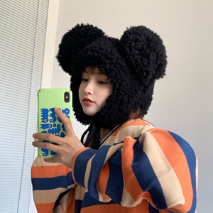 Cappello Invernale Dolce e Carino con Orecchie <span class=keywords><strong>di</strong></span> <span class=keywords><strong>Agnello</strong></span>, Cappello in Peluche con Grandi Orecchie da Orso per Donne e Bambini - Product Image 2