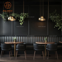 Ensemble de meubles modernes pour café, hôtel, restaurant, table en bois foncé, chaise en cuir brun foncé avec dossier arrondi, canapé banquette