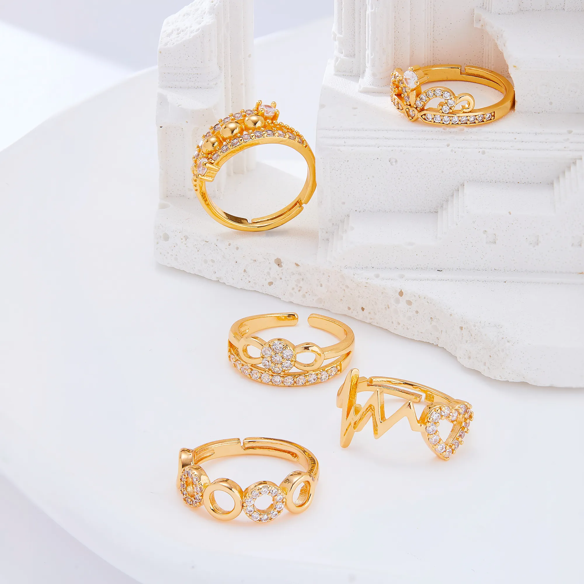 Vrouwen Mode Sieraden Goedkope Bruiloft Verloving Nieuwe Trendy Ring Set Diamanten 18K Gouden Ringen