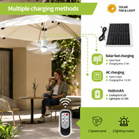 Ventilador Solar de 16/18 Pulgadas con Luz, Motor sin Escobillas, Viento Natural, Control Remoto, Lámpara Solar Colgante para Acampar al Aire Libre, Recargable