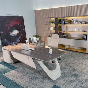 שולחן משרדי מודרני מעץ אליבאבא, שולחן מנהלים בצורת ר' - Product Image 1