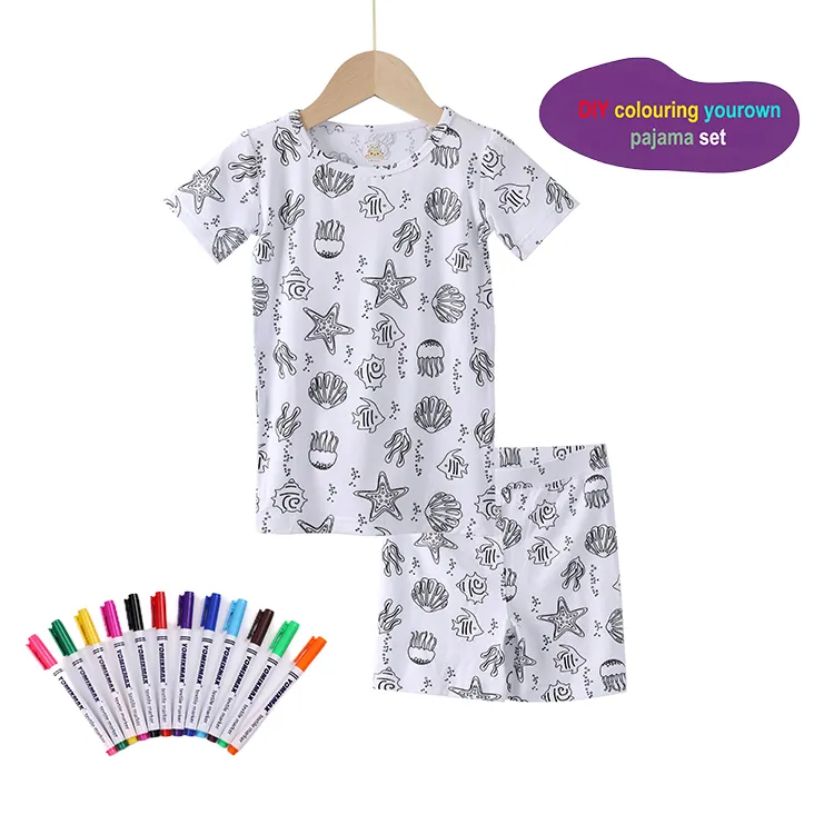 Groothandel Zomer Pyjama Kids Kleding Sets Meisjes Jongens Kleding Korte Mouw Patroon Voor 3-6 Jaar Oude Meisjes Kinderen Kleur Pyjama