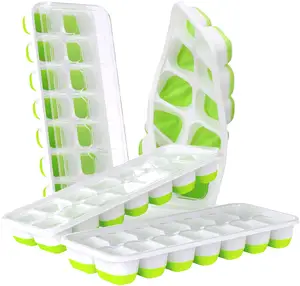 Ice Cube Trays Eenvoudige Afgifte Siliconen 14-Ijsblokjedienbladen Met Morsbestendig Verwijderbare Deksel Bpa Gratis vriezer