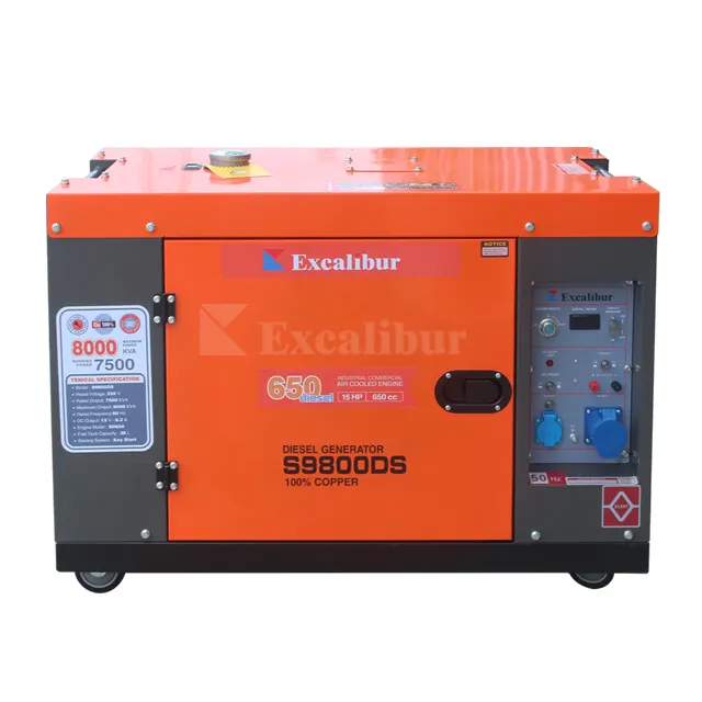 Excalibur vertical diesel engine electric start with 36AH battery 8kva 8kw silent diesel generator