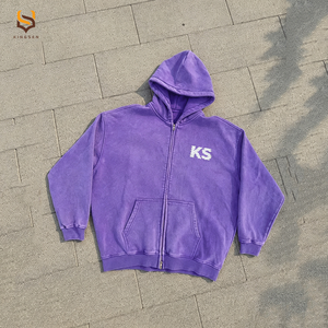 Sudadera con capucha y cremallera personalizada de alta calidad, de felpa francesa de algodón, estilo urbano, de gran gramaje, oversize, corta y de corte cuadrado para hombre - Product Image 2