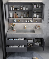Nouveau Style Moderne Meuble de Salle de Bain en Bois Massif Double Vasque Mural Éco-Responsable et Résistant à l'Eau pour Hôtels