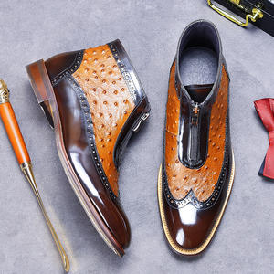 Zapatos Oxford de Cuero Genuino para Hombre, con Punta Cuadrada, para Exportación, con Patrón Repujado, Antideslizantes, Ligeros, para Invierno-Primavera, Altura hasta el Tobillo - Product Image 5