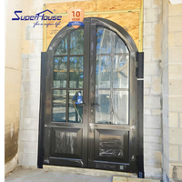 Porte d'entrée principale incurvée à rupture de pont thermique avec grille française, verre triple couche, résistance au vent et au feu, finition personnalisée