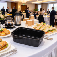 Boîte alimentaire rectangulaire noire en PP de haute qualité, jetable, avec logo personnalisé, OEM, pour plats à emporter, en vente