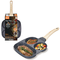 Poêle à œufs RAF 19 cm en aluminium, trois sections, antiadhésive, avec poignée effet bois, pour petit-déjeuner, cuisine domestique R.2542