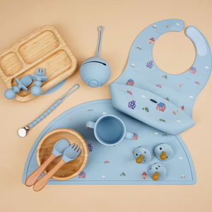 Wholesale Food Grade Silicone Baby Feeding Set Spill-Proof Suction Bowl Plate Bib <strong>Spoon</strong> for Toddler <strong>Weaning</strong> - Product Image 2