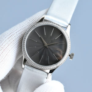 Montre au design minimaliste, élégant et luxueux, avec lunette sertie de diamants, bracelet en cuir, boîtier fin, montre formelle Heritage - Product Image 2