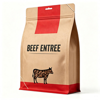 Sachet écologique réutilisable pour aliments secs et snacks, emballage en papier kraft à fond plat avec fenêtre pour bœuf séché
