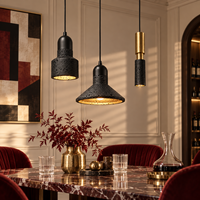 Lampe suspendue en pierre de travertin noir E27 réglable pour îlot de cuisine, salle à manger, décoration intérieure