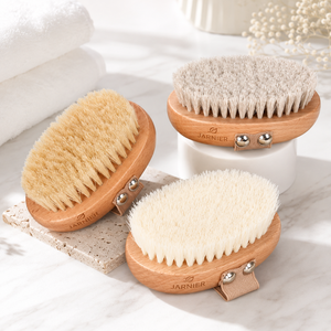 Brosse de massage corporelle sèche en bois à poils de sanglier naturels de forme ovale, vente en gros d'usine, pour la douche - Product Image 2